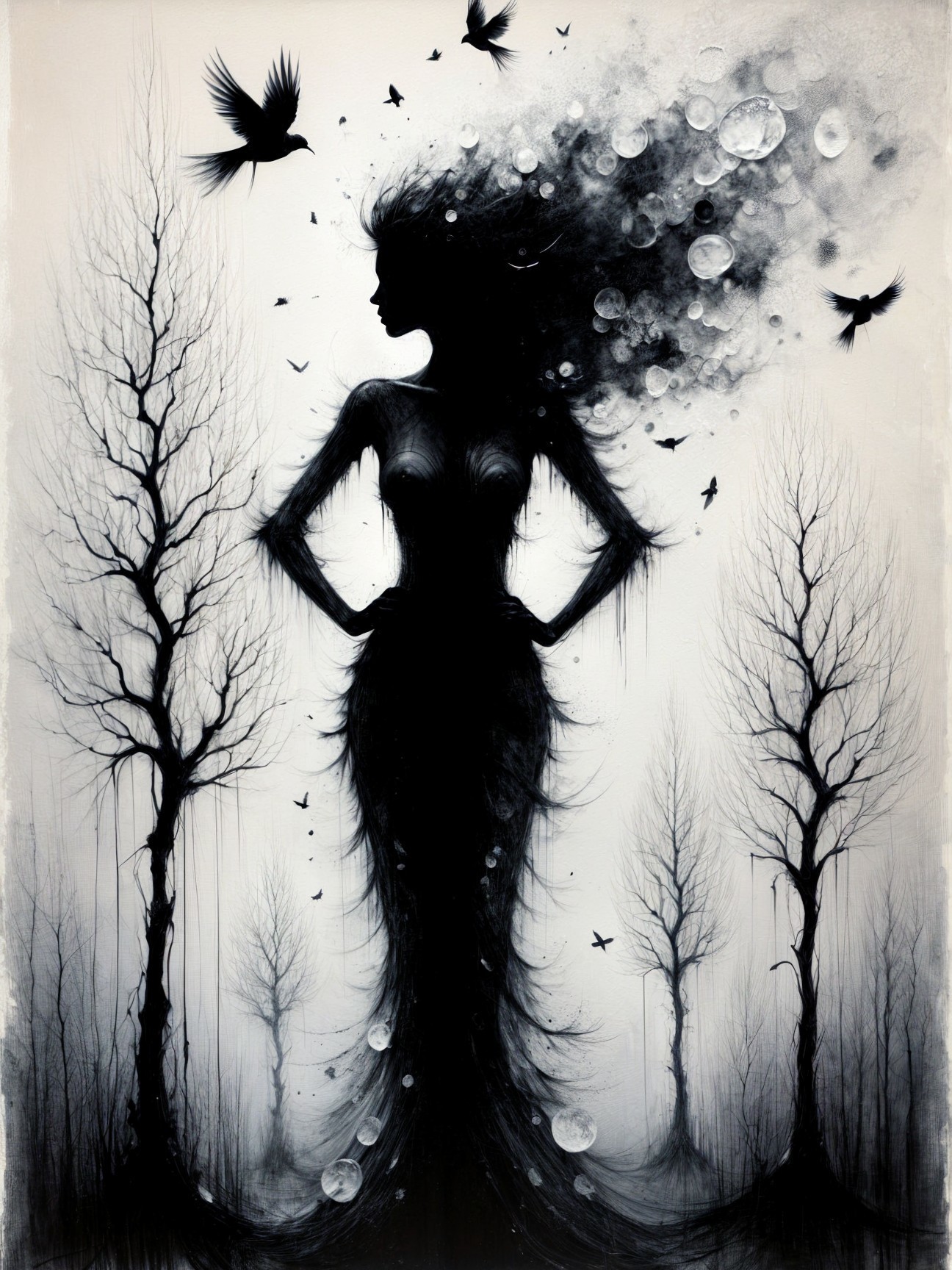 Silhouette of a Woman in Abstract Ethereal Landscape