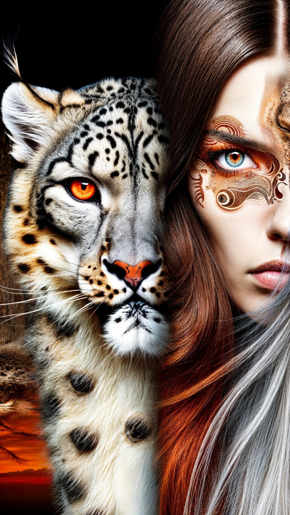 Leopard and Woman Face Blend with Intricate Details