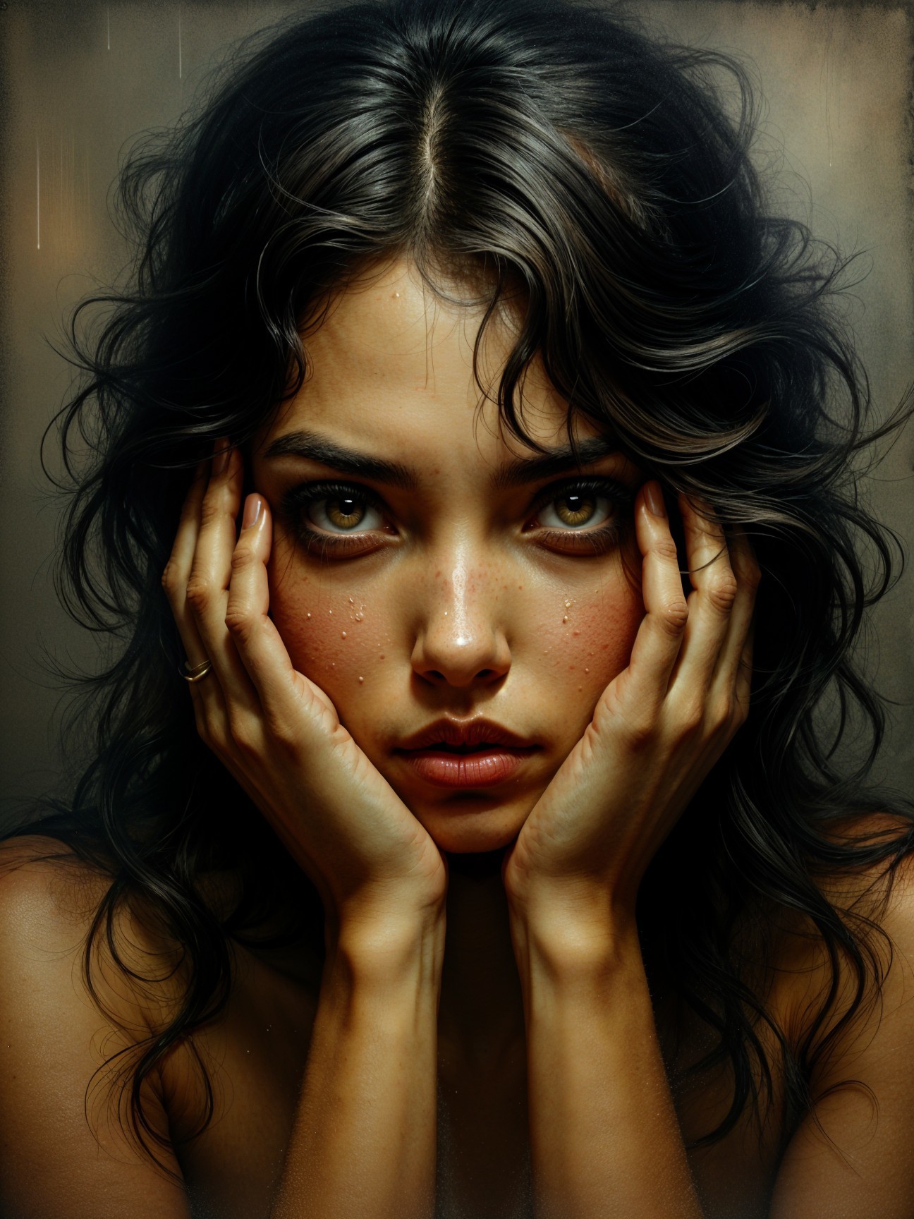 Close-up portrait of a young woman with dark hair