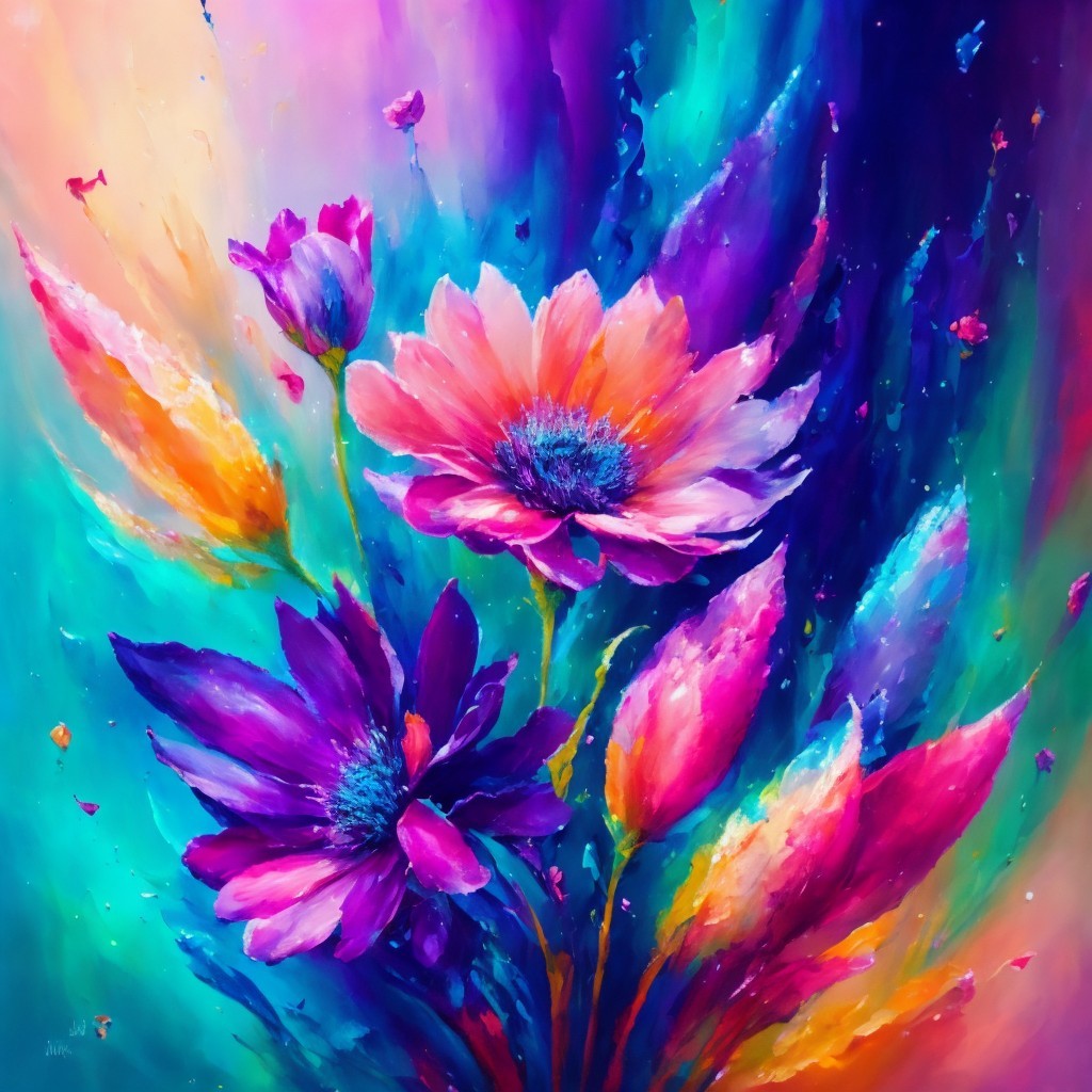 Vibrant Abstract Painting of Colorful Flowers