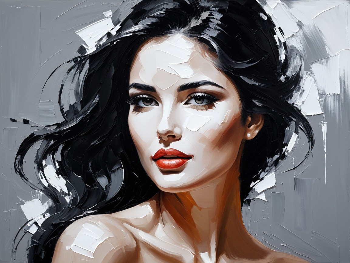 Portrait of a Woman with Black Hair and Bold Features