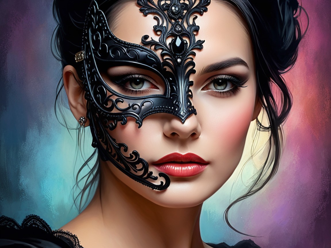 Portrait of a Woman in an Intricate Masquerade Mask