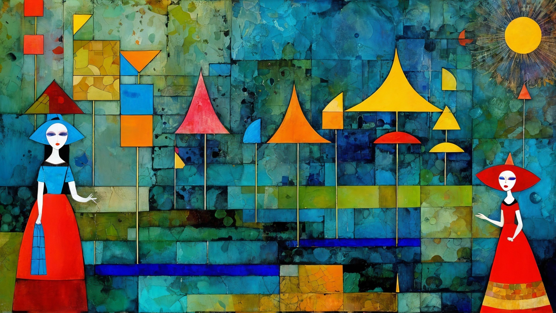 Vibrant Geometric Shapes and Colorful Figures Artwork