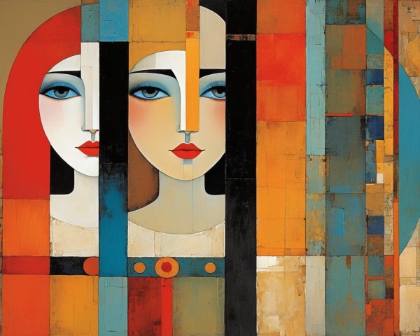 Stylized Female Faces with Bold Colors and Geometric Shapes