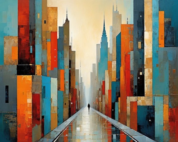 Vibrant Cityscape with Reflective Streets and Isolation