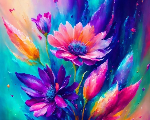 Vibrant Abstract Painting of Colorful Flowers