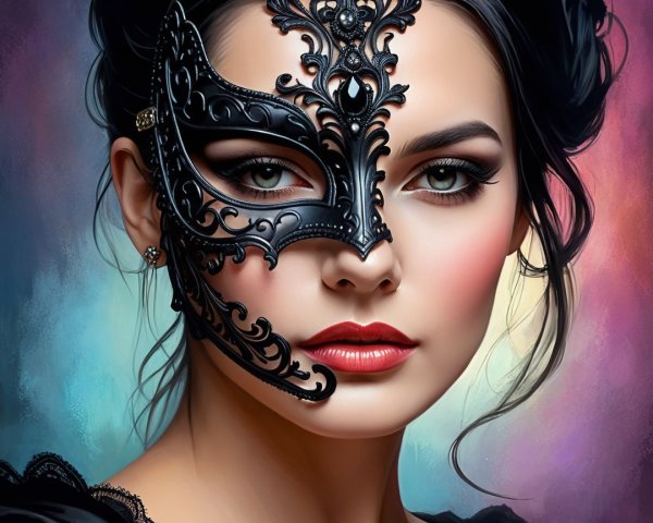 Portrait of a Woman in an Intricate Masquerade Mask