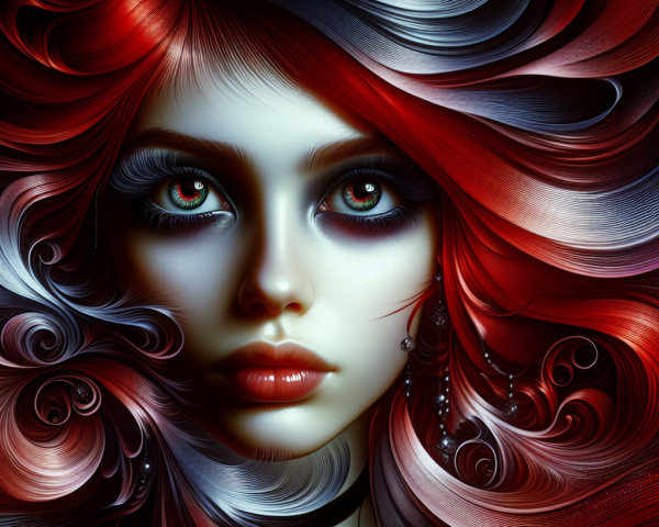Digital Painting of a Woman with Vibrant Hair and Eyes