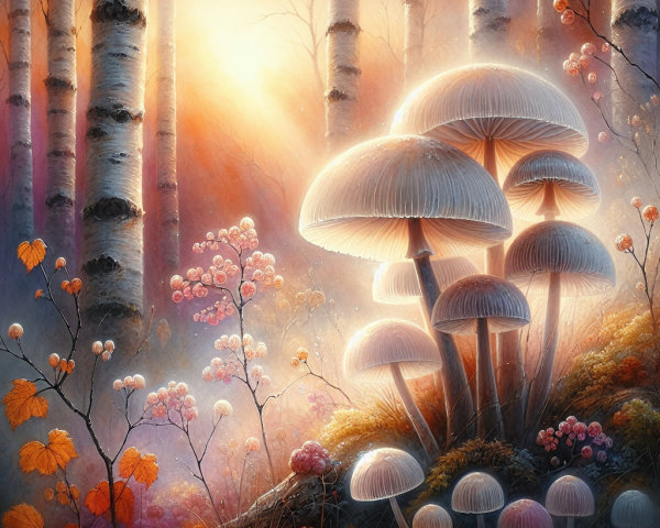 Vibrant Mushrooms in a Serene Forest Setting