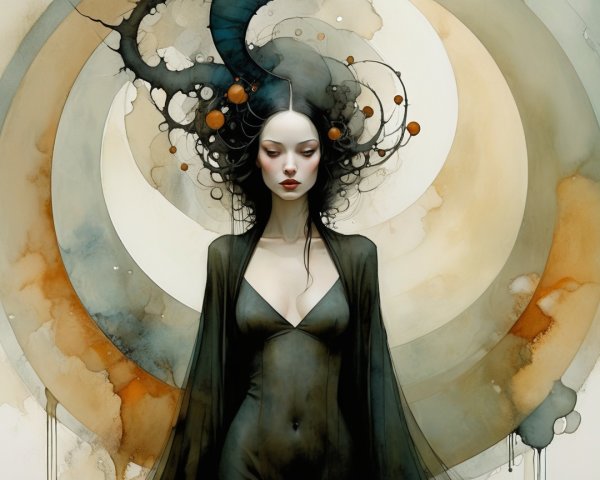 Mystical Figure Surrounded by Ethereal Patterns