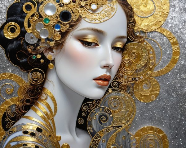 Digital Painting of Woman with Gold Patterns and Gems