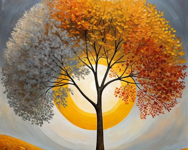 Majestic Tree Divided by Autumn and Winter Seasons