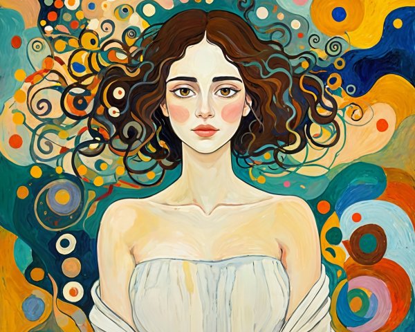 Woman in White Garment with Colorful Abstract Background