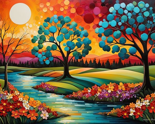 Vibrant Landscape with Colorful Trees and River