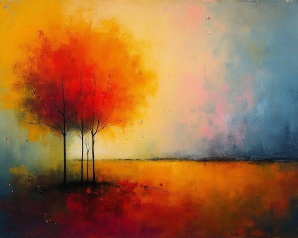 Serene Landscape with Silhouetted Trees and Sky