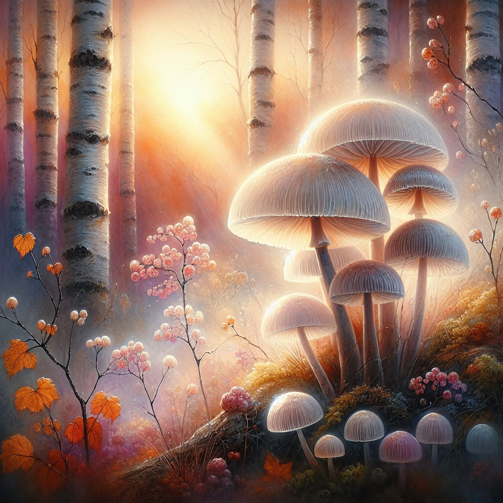 Vibrant Mushrooms in a Serene Forest Setting