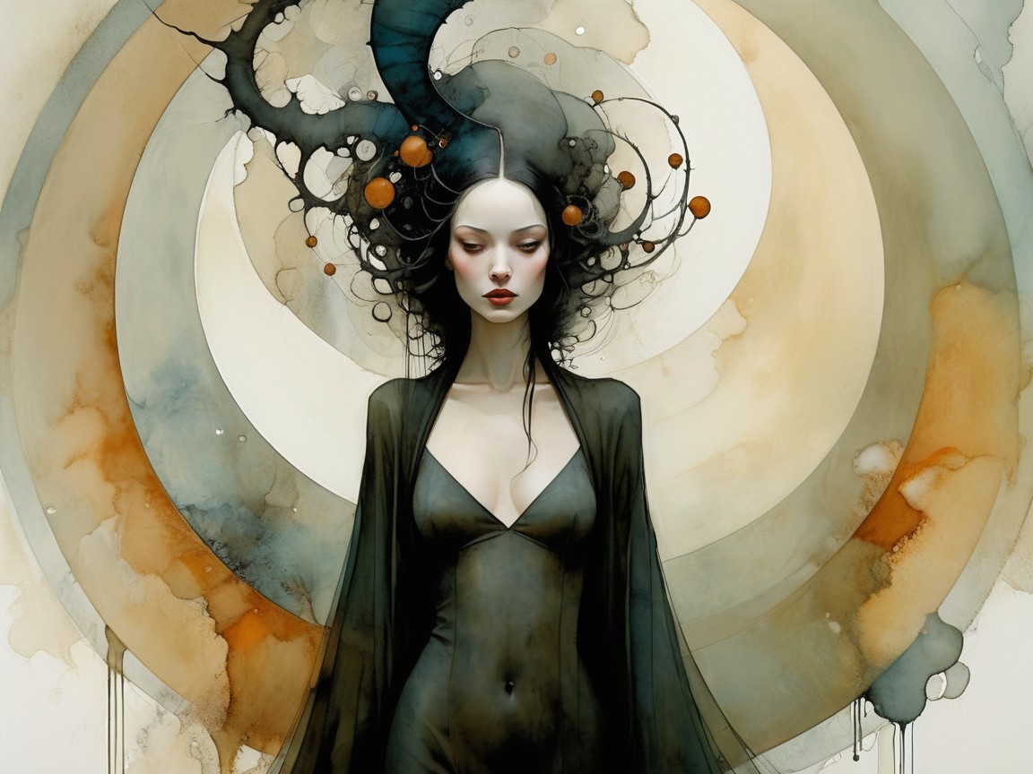 Mystical Figure Surrounded by Ethereal Patterns