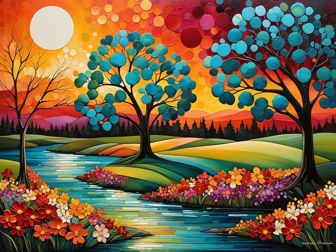 Vibrant Landscape with Colorful Trees and River