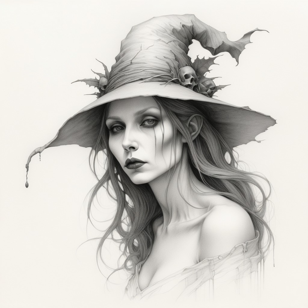 Haunting Portrait of a Woman in a Witch's Hat