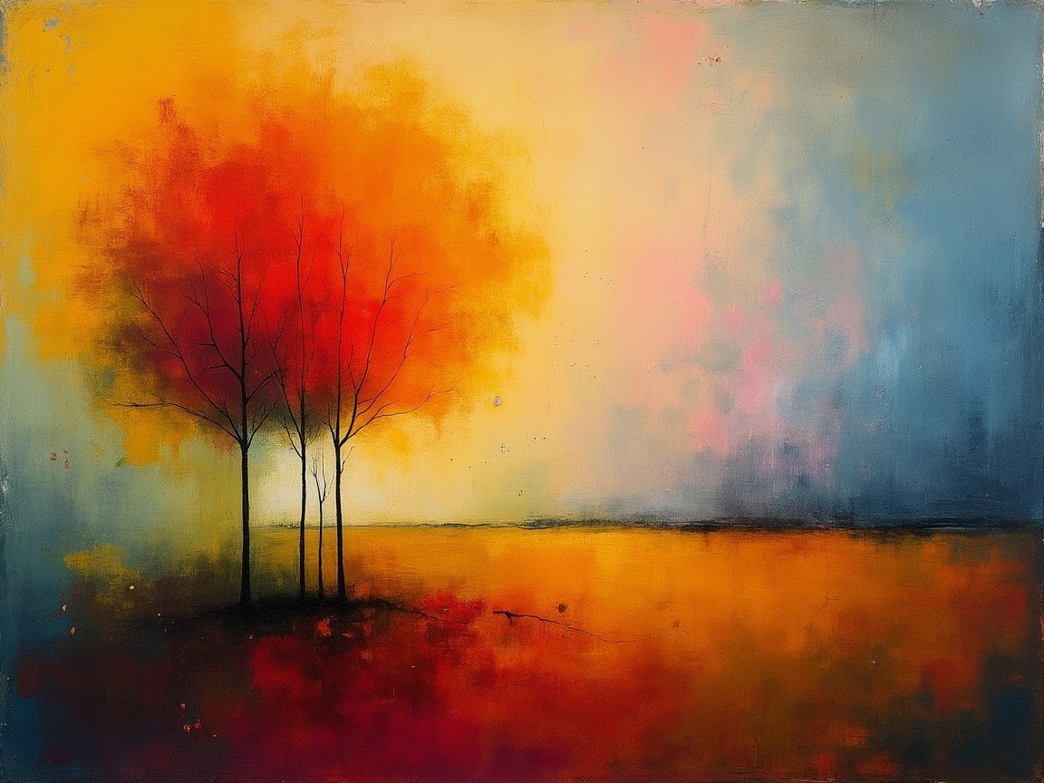 Serene Landscape with Silhouetted Trees and Sky