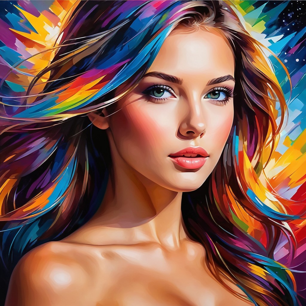 Colorful Portrait of a Young Woman with Blue Eyes