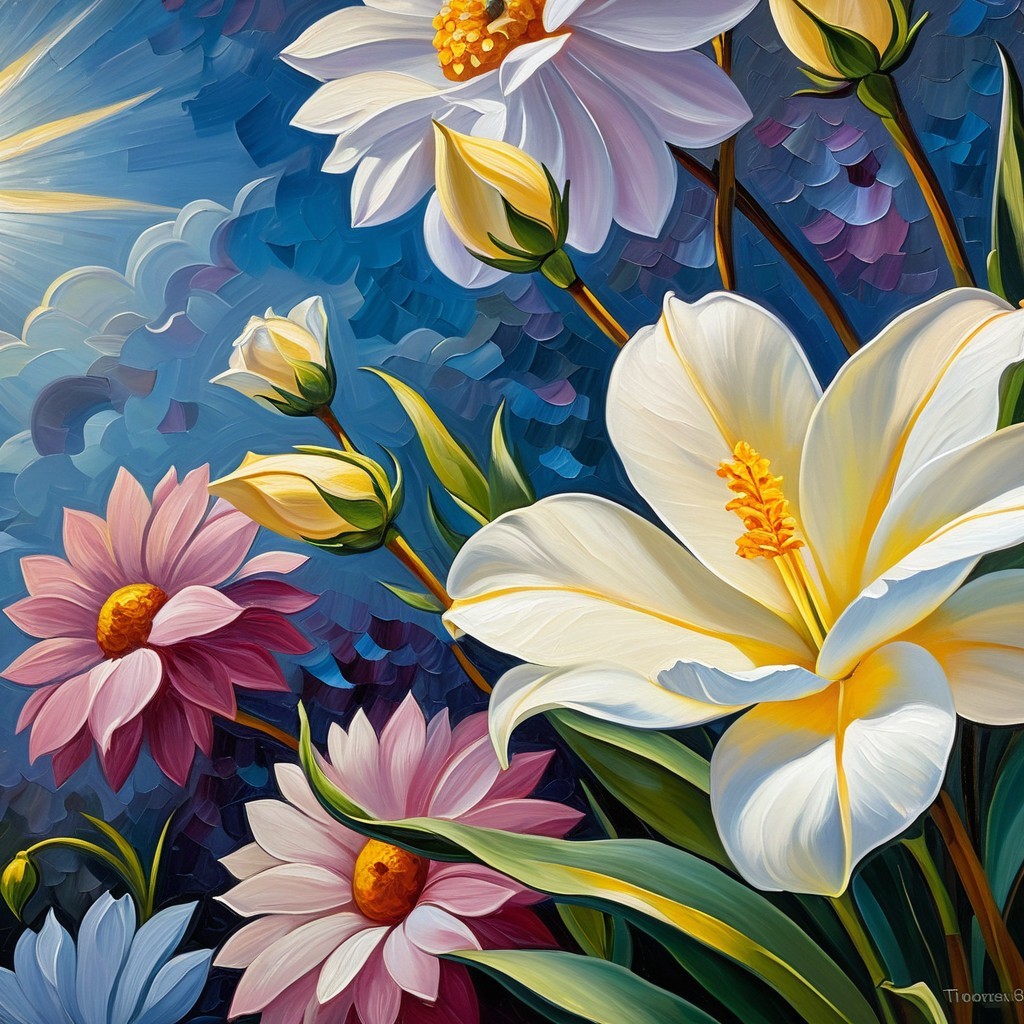 Vibrant Bouquet of Colorful Flowers with Blue Background