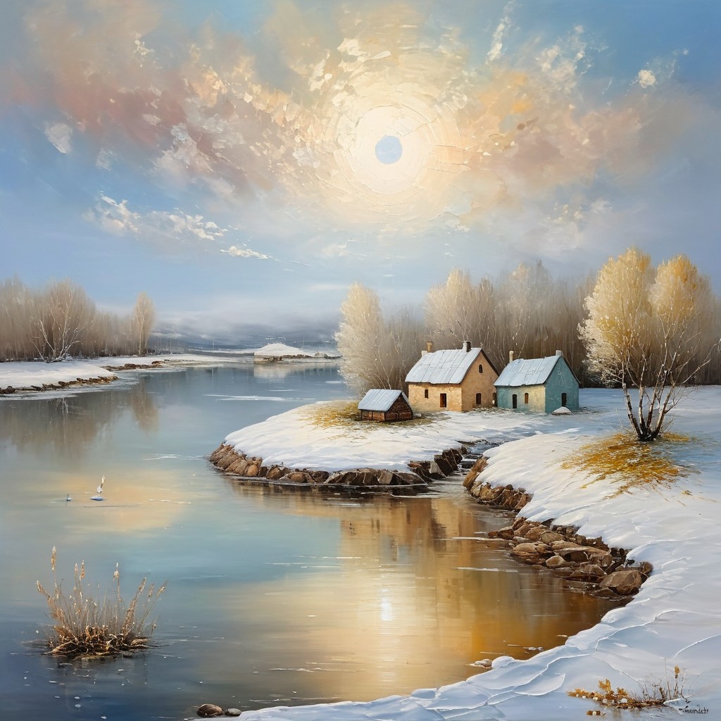 Impressionistic Oil Painting of a Serene Winter Landscape