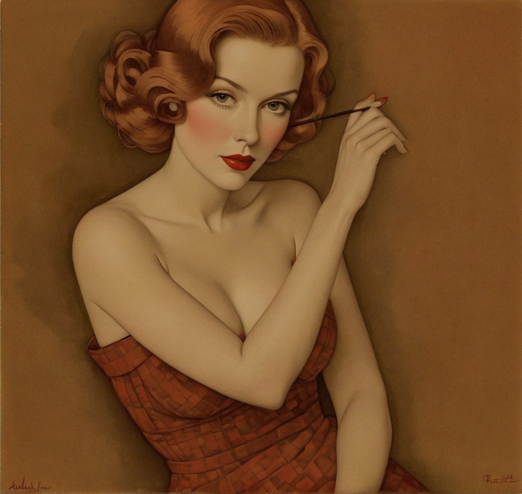 Glamorous Woman with Vintage Styling and Elegant Dress