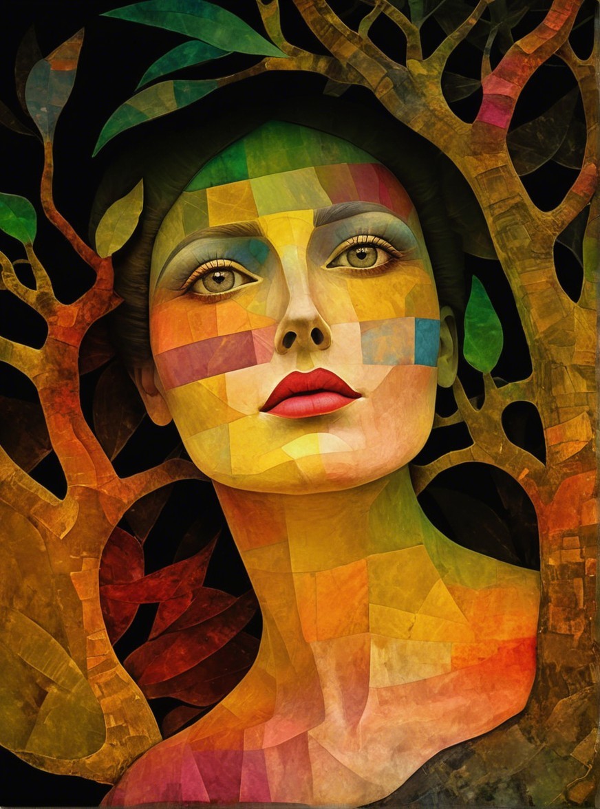 Colorful Geometric Portrait of a Serene Woman
