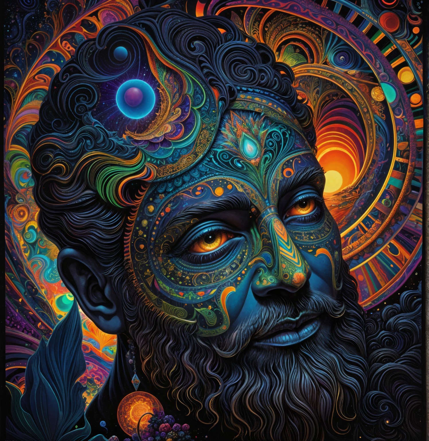 Surreal Portrait of a Man with Cosmic Themes