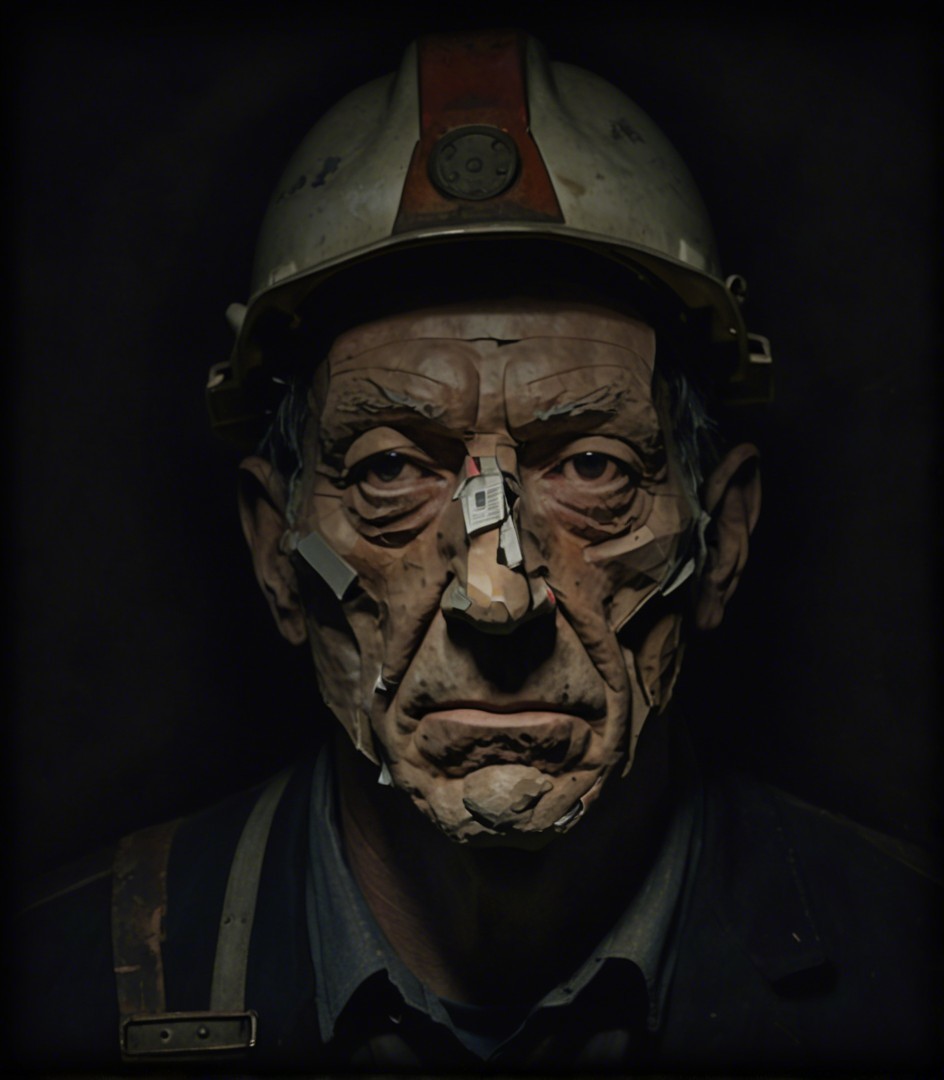 Elderly Miner with Weathered Hard Hat and Resilient Expression