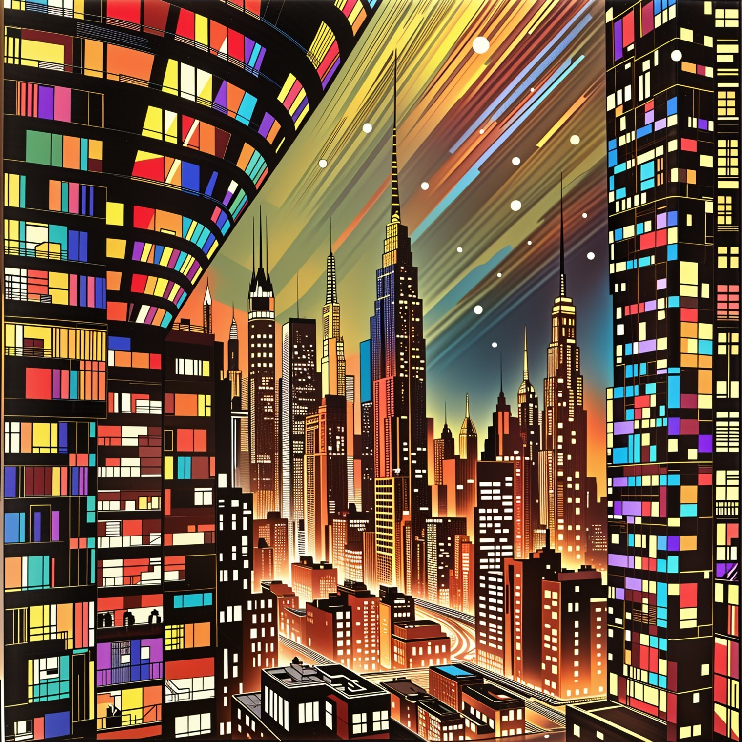 Vibrant Twilight Cityscape with Iconic Skyscrapers