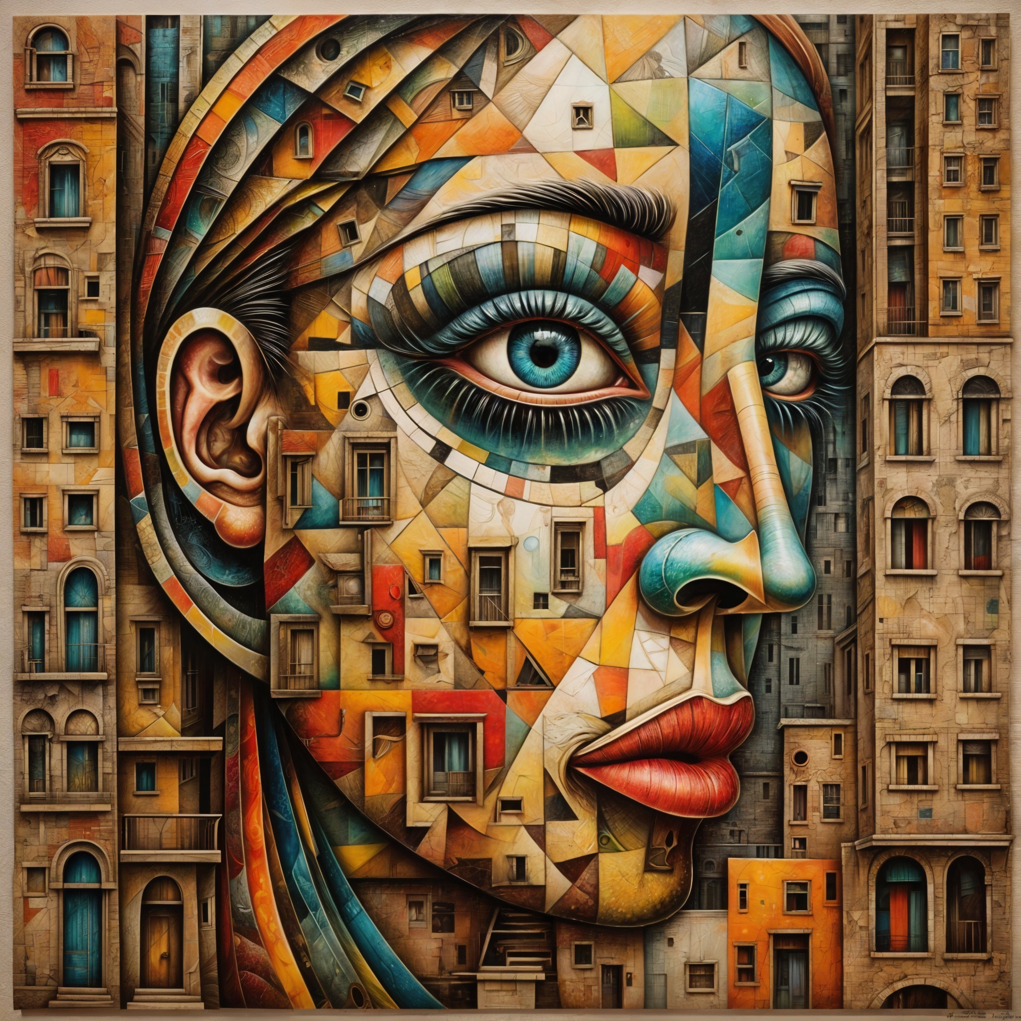 Abstract Portrait of a Woman with Geometric Patterns