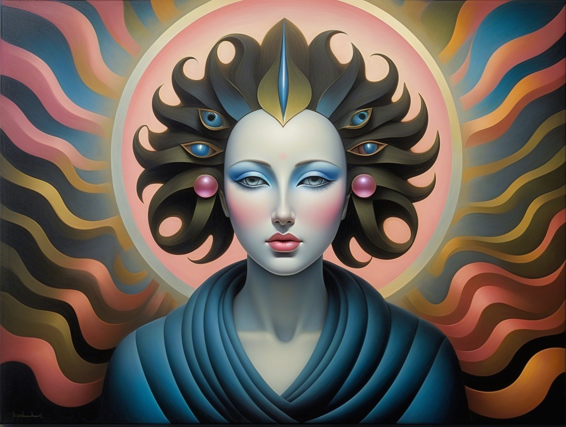 Portrait of a woman with serene expression and vibrant colors