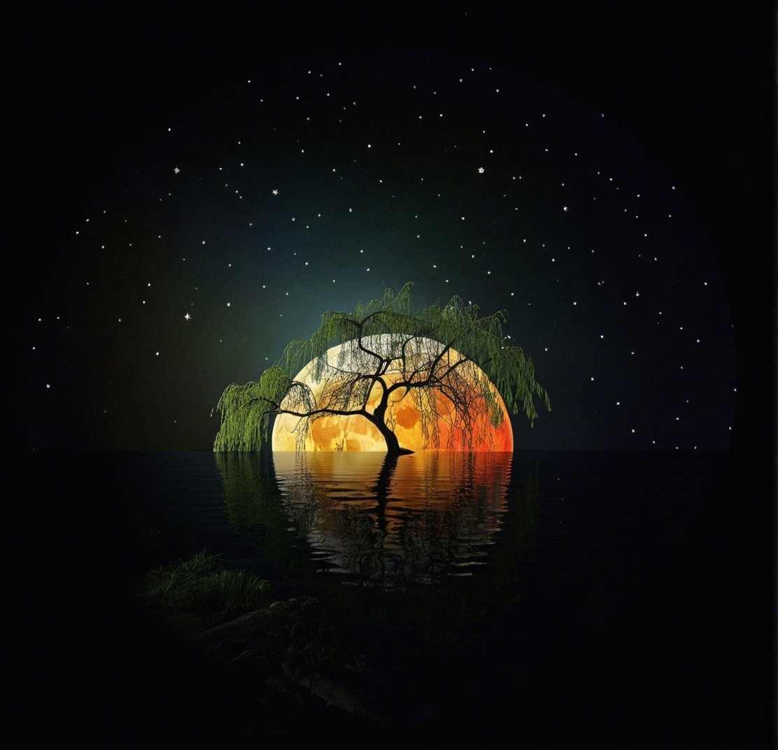 Surreal Landscape with Tree and Glowing Orb
