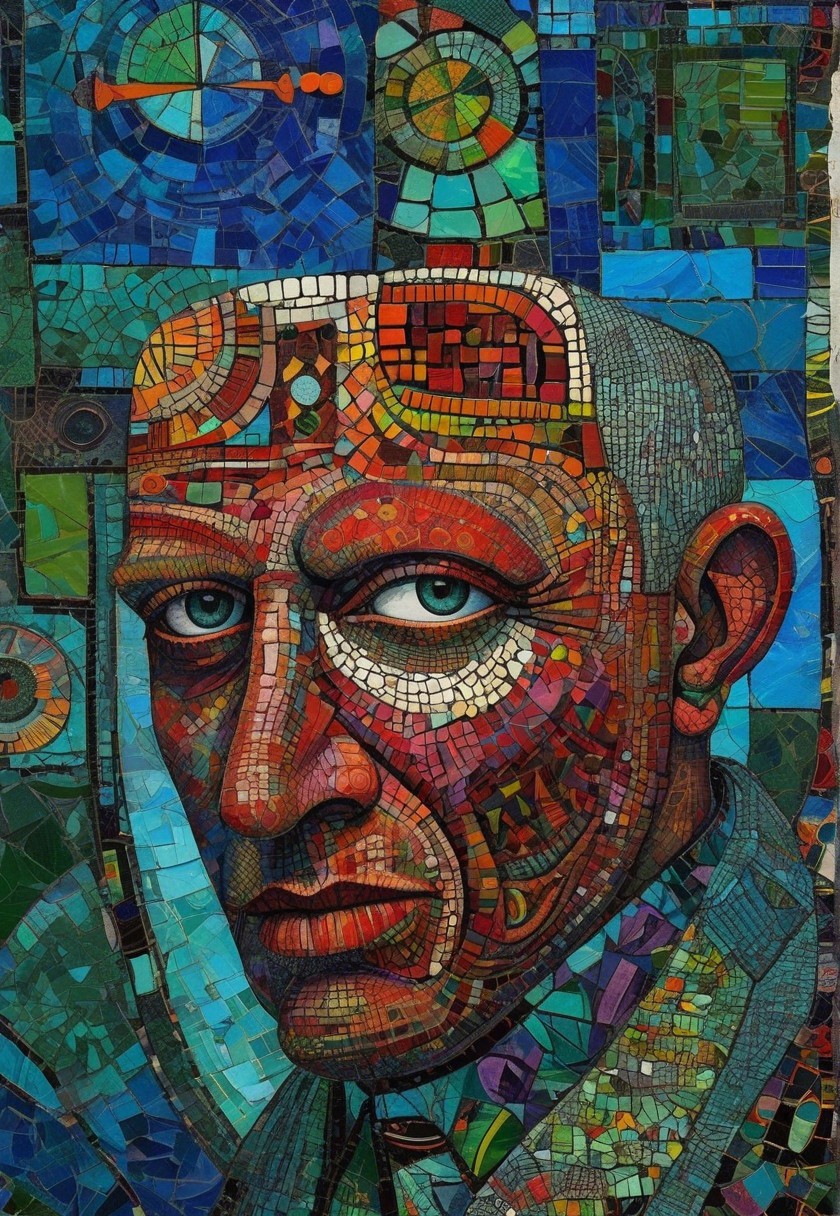 Vibrant Mosaic Portrait with Colorful Geometric Patterns
