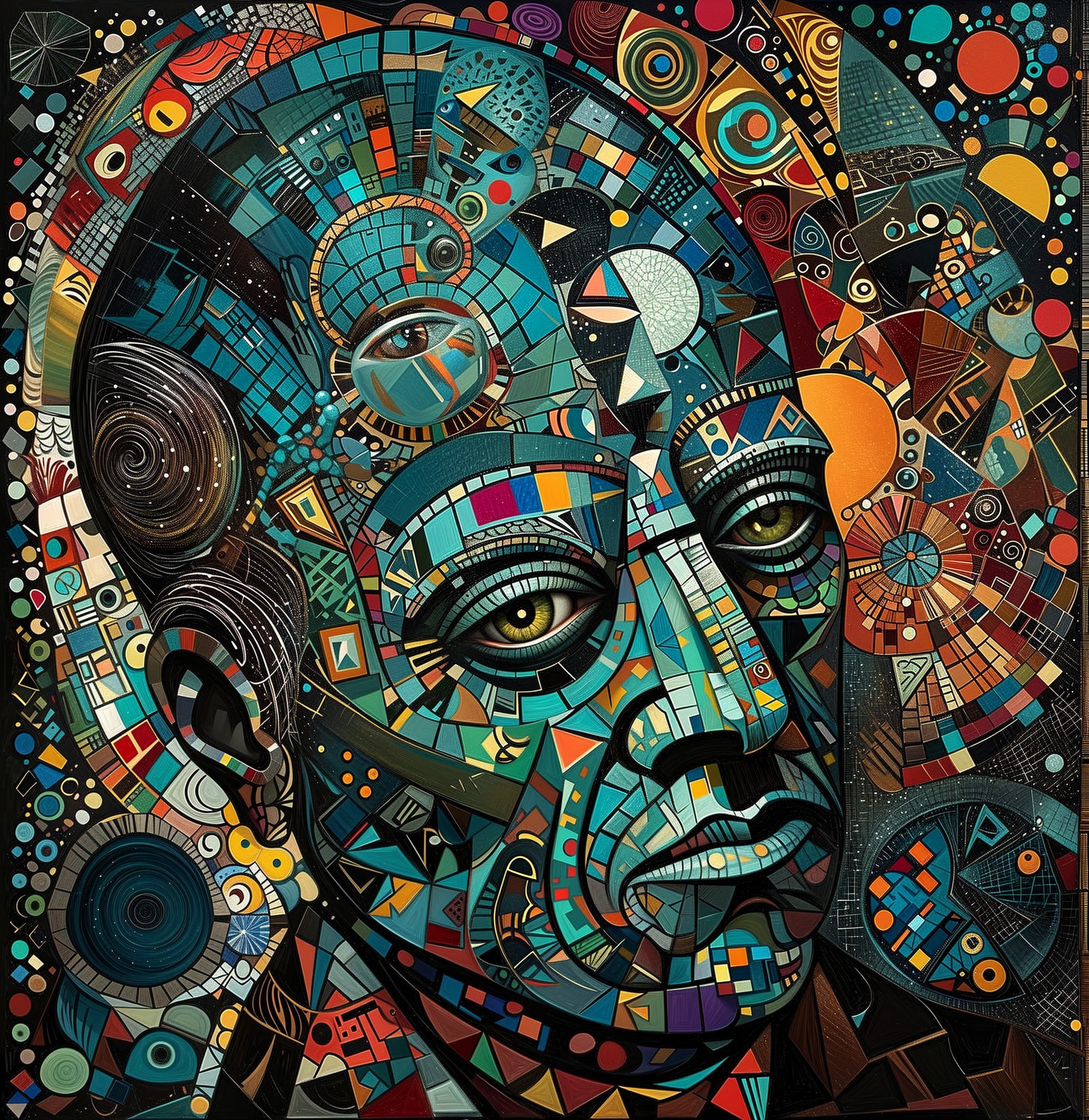 Abstract Portrait with Geometric Patterns and Colors