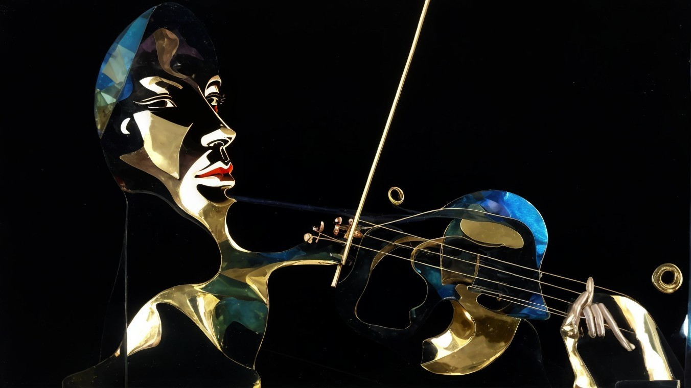 Stylized Violin Musician with Reflective Materials