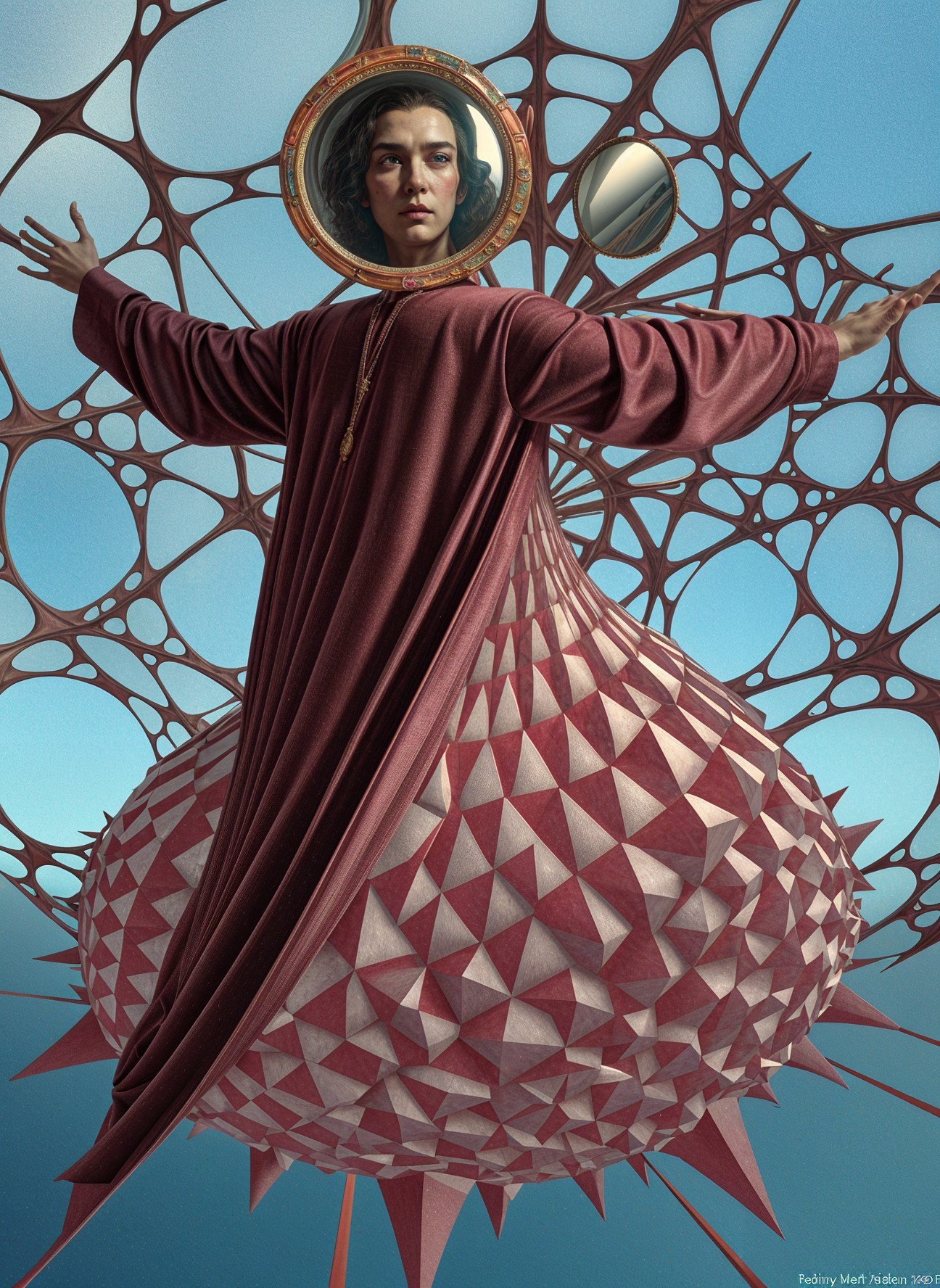 Surreal Figure in Fantastical Environment with Mirror