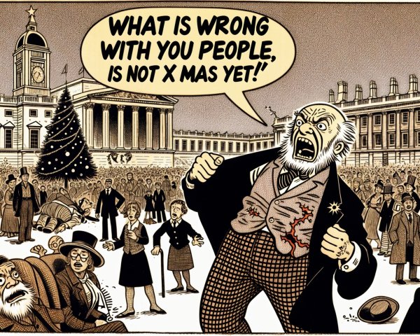 Victorian Square Scene with Christmas Tree and Crowd