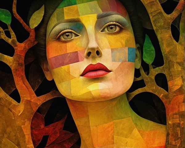 Colorful Geometric Portrait of a Serene Woman