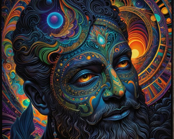 Surreal Portrait of a Man with Cosmic Themes