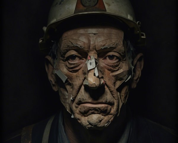 Elderly Miner with Weathered Hard Hat and Resilient Expression