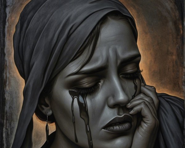Solemn portrait of a veiled woman in deep sorrow