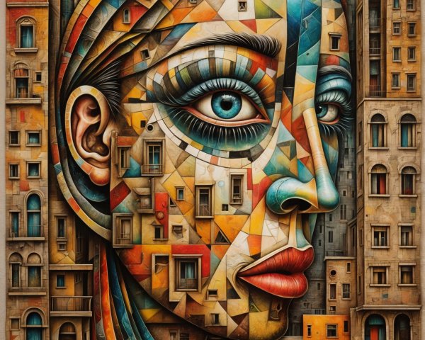 Abstract Portrait of a Woman with Geometric Patterns