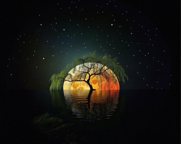 Surreal Landscape with Tree and Glowing Orb