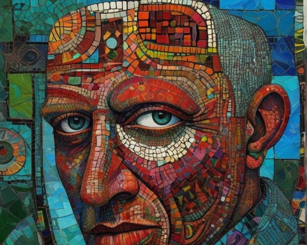 Vibrant Mosaic Portrait with Colorful Geometric Patterns