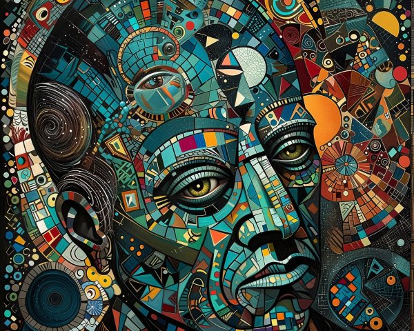 Abstract Portrait with Geometric Patterns and Colors