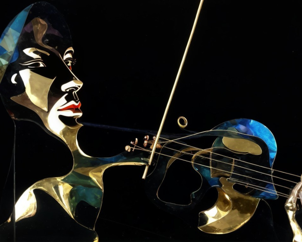 Stylized Violin Musician with Reflective Materials