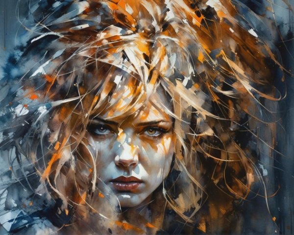 Portrait of a Woman with Voluminous Hair and Contrast